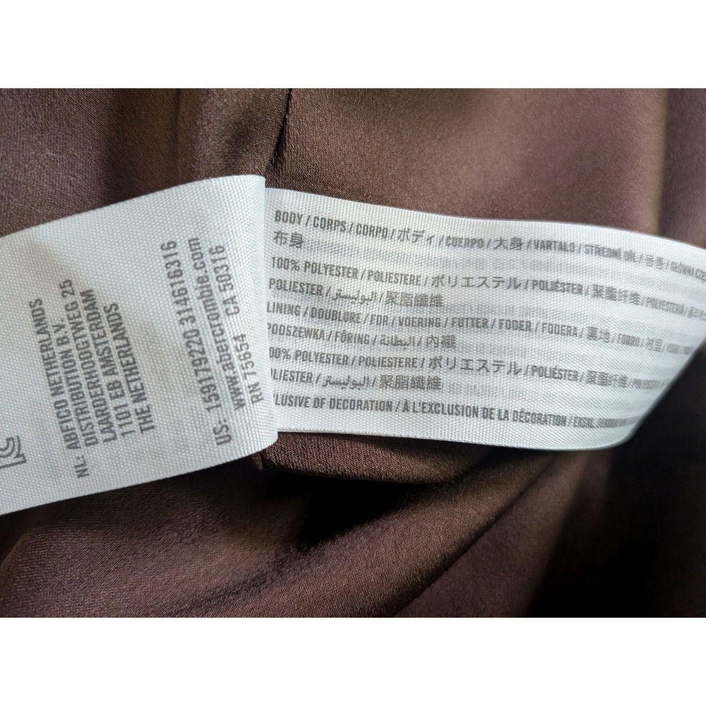 Abercrombie & Fitch Brown Satin Midi Slip Dress Ruched V-Neck Large - Picture 7 of 7
